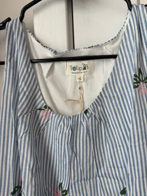 Tulip B Blue And White Striped Floral Dress Size Small New thumbnail 2