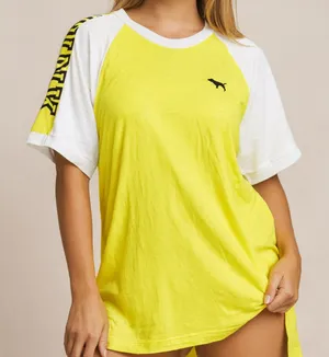 PINK Victoria's Secret 100% Cotton Womens Yellow Logo Campus Shirt sz L Everyday thumbnail 1