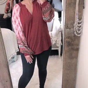 Umgee size small red boho floral top thumbnail 4