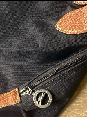 Longchamp Black Nylon Tote Medium size with Brown Leather Trim thumbnail 5