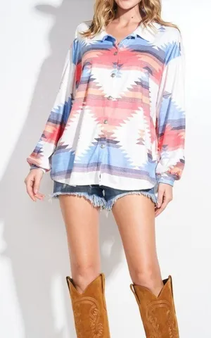 NWT Phil Love Small Tribal Print Shacket Oversized Button Up Aztec Boho Jacket thumbnail 1