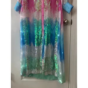 Retrofête Pastel Rainbow Sequin Dessa Maxi Dress‎ XS Long Sleeve Button Front thumbnail 9