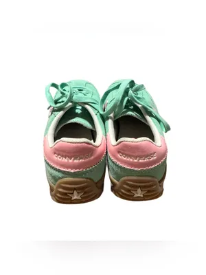 Converse Run Star Trainer Women's 7 Casual Sneaker Suede Aqua Pink Lace Up Low thumbnail 3