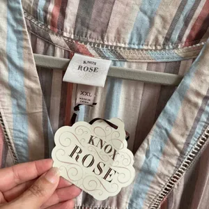 Knox Rose Striped Mini Dress Womens XXL Multicolor Boho Babydoll Linen Blend NWT thumbnail 6
