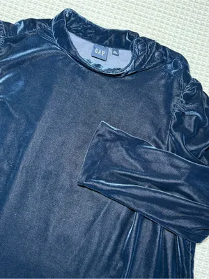 GAP Shift Dress Size XL Navy Blue Mock Neck Velvet Long Sleeve Holiday Classic thumbnail 1
