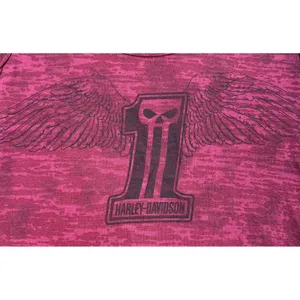 Harley Davidson Womens Burgundy Burnout Willie G Skull Tank Handkerchief Hem‎ M thumbnail 2