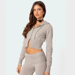 Edikted desiree knitted hooded cardigan, cropped in Gray Melange thumbnail 5