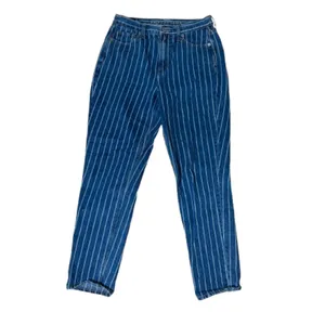 American Eagle Blue Pinstripe High Rise Straight Leg Mom Jeans Women’s Size 4 thumbnail 2
