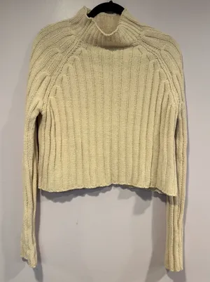 American eagle knit chenille cream mock neck long sleeve crop‎ sweater thumbnail 1
