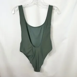 Aerie Large‎ One Piece Swimsuit Olive Green Scoop High Cut Solid Beach Vacay 231 thumbnail 3