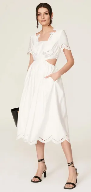 Self-Portrait Cutout Anglais Organic Cotton Poplin Midi Dress thumbnail 1