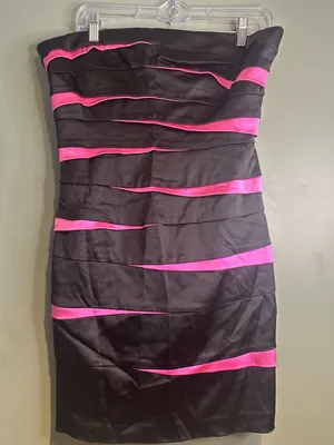 Betsy & Adam Size 14 Strapless Cocktail Dress Black Pink Y2K Prom Made USA thumbnail 3
