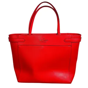 Kate Spade New York Red Orange Saffiano Leather Tote Bag Shoulder Purse Gold thumbnail 3