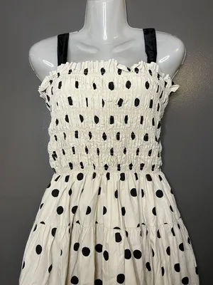 En Saison Dress Womens Medium White Polka Dot Smocked Tiered Maxi Sundress thumbnail 1