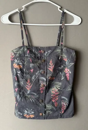 South to South sz S gray pink floral‎ tank top thumbnail 1