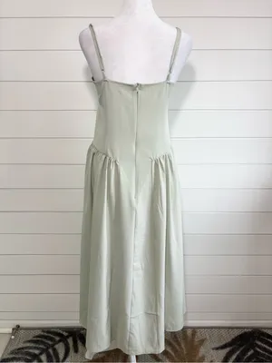 RIHOAS Sage Green Square Neck Pocket Slip Bustier Midi Dress Size L thumbnail 5