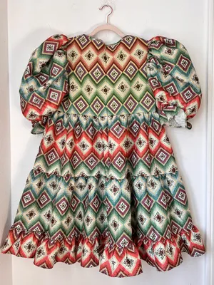 Autumn Adeigbo Oona Abstract Print Puff Sleeve Babydoll Mini Dress Size 8 thumbnail 5