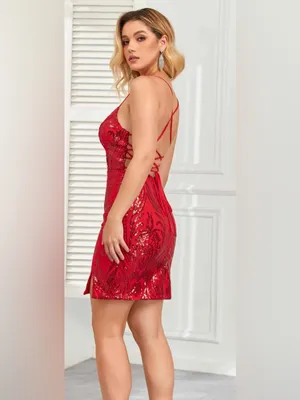 Pomuyoo rury Red Sequin Mini Dress with Spaghetti Straps Size 8 thumbnail 2