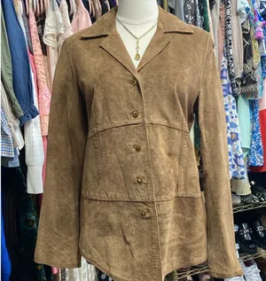 Zazee Jacket Blazer Vintage 100% leather Suede Brown Size M thumbnail 1