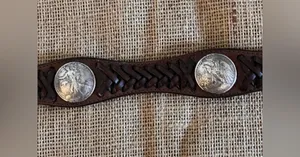 Justin Boots Brown Tooled Cowhide Leather Concho Coin Belt Silver Buckle western 32 in thumbnail 7