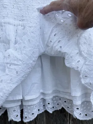 EUC LoveShackFancy Jayce Smocked Eyelet Scalloped Hem Mini Dress White Large thumbnail 10