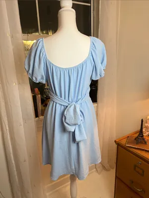 Altar'd State Baby Blue Puff Sleeve Empire Dress size medium. thumbnail 7