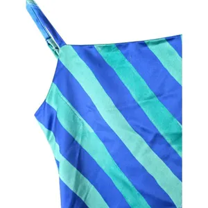 Nasty Gal Satin‎ Maxi Dress Size 2 Blue Green Stripe Abstract Tie Back thumbnail 4