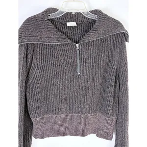Varley Mentone Sweater XS Brown Marl Half Zip Cotton Ribbed Oversized Collar thumbnail 7