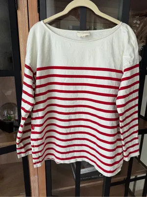 Sézane striped nautical sweater boatneck button longsleeve top correntine cotton thumbnail 1