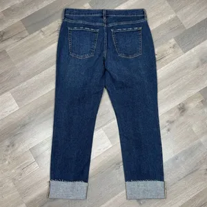 Old Navy Jeans Women Size 6 Blue Mid Rise Boyfriend Cuffed Hem‎ Crop Distressed thumbnail 9