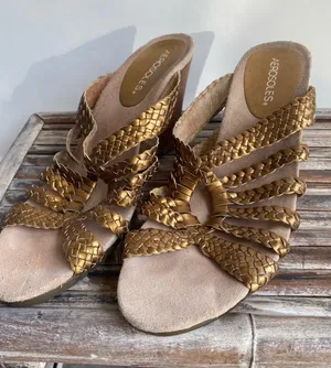 Aerosoles gold metallic braided woven Strappy sandals wedge heels 9 thumbnail 1
