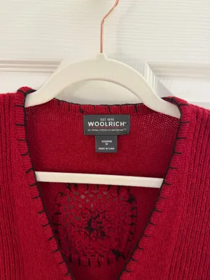 Woolrich Red 100% Wool Crochet Zipper Vest Medium thumbnail 3