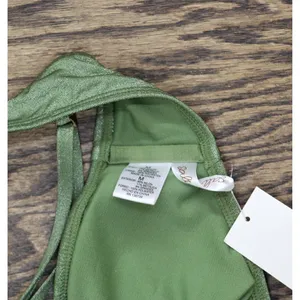 NWT Salt + Cove Womens Solid Lurex Twist-Front Swim Top SC25081GT Olive Green M thumbnail 7