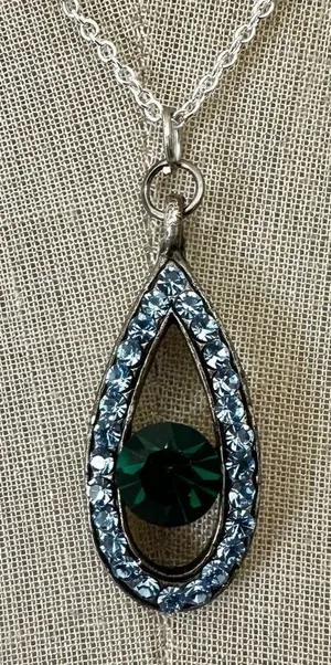 Blue and green rhinestone pendant necklace thumbnail 1