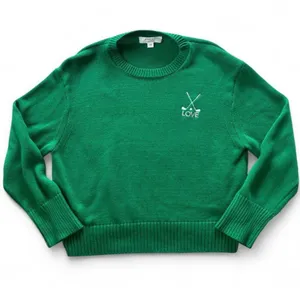 BRIT.NY Green Golf Love Embroidered Cotton Knit Crewneck Sweater Size M Preppy M thumbnail 1