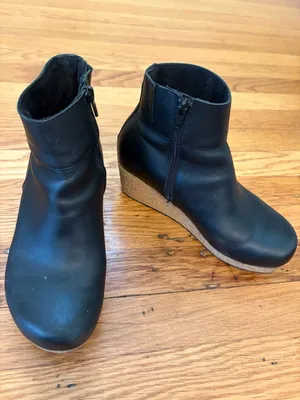Papillio by Birkenstock Ebba Black Natural Leather Wedge Ankle Boots Booties 7 thumbnail 4