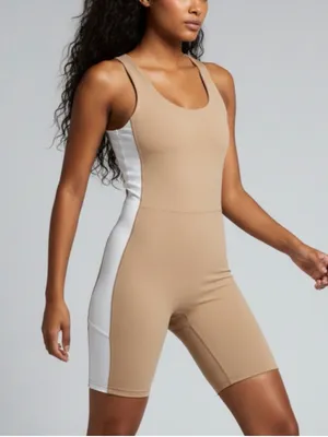 Body Glove‎ Nude and White Colorblock Performance Romper thumbnail 1