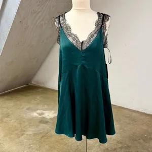 Lulus Forever My Love Emerald Green Satin Lace Sleeveless Swing Dress thumbnail 2