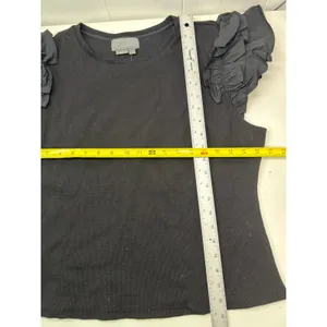 Anthropologie Woven Ruffle Sleeve Top Black Rib Knit Fitted in size XL. NWT. thumbnail 5