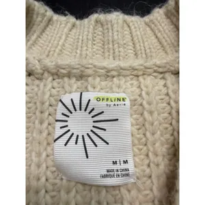 OFFLINE by‎ Aerie Women Cream Shaker Stitch Thumbhole Pullover Sweater Medium thumbnail 2
