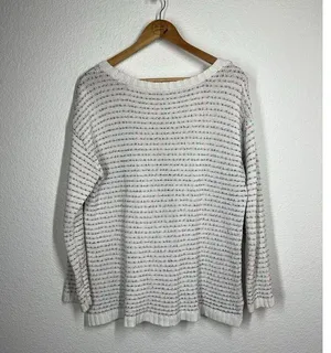 Talbots Speckled Knit Striped Sweater Medium Cotton Blend thumbnail 4