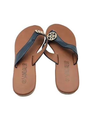 SandalUp Womens Sandals Faux Leather Thong Slides Flip Flops Black Size 10 thumbnail 3
