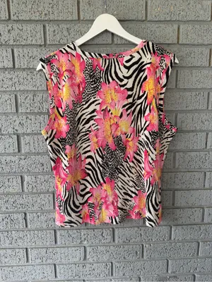 Vtg 90s Sleeveless Floral Zebra Print Tank Top Size XL Slinky Going Out Top thumbnail 3