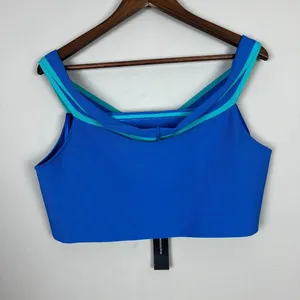 BCBG MAXAZRIA Top Womens XL Blue‎ Off The Shoulder Cropped Stretch Knit New NWT thumbnail 8