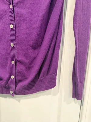 Old Navy Size S Purple Magenta V-Neck Button Front Knit Cardigan 100% Cotton thumbnail 3