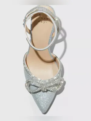 a new day Silver Glitter Pointed Toe Ankle Strap Flats size 7 thumbnail 2