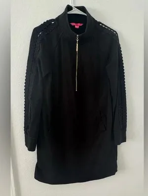 Lilly Pulitzer Skipper Popover Dress Lace Long Sleeves Onyx Size Medium Half Zip thumbnail 1
