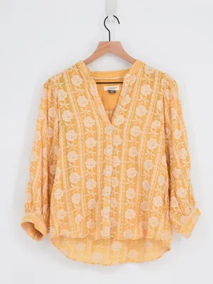 Pilcro by Anthropologie Embroidered Floral Top Buttondown Yellow Small thumbnail 2