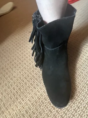 Cynthia Vincent black suede ankle boots fringe size 10 booties thumbnail 13