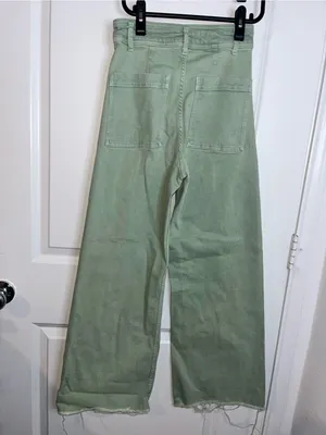 Zara Culotte Patch Pockets Marine Straight Jeans High Rise Sz 2 Sage Earthy Boho thumbnail 8